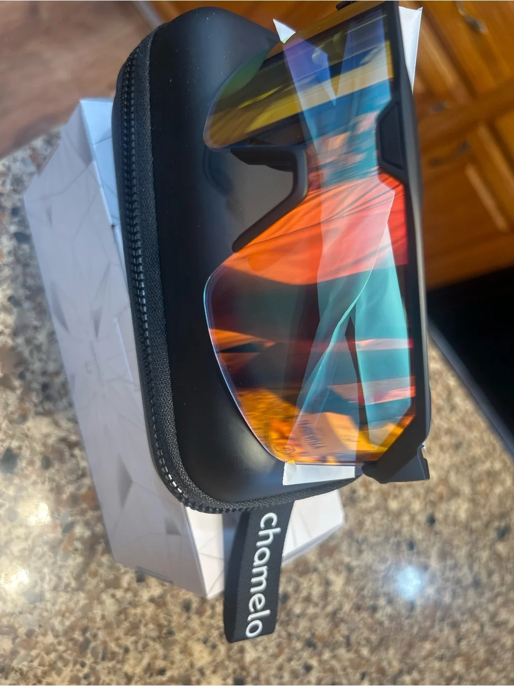 Performance Sport Shield Sunglasses with Red Mirrored Lens - Black Frame